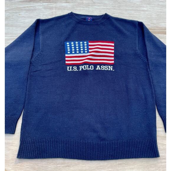 US Polo Association Blue Knitted Pull Over Long Sleeve Sweater Jacket Size XXL‎ - Picture 2 of 5